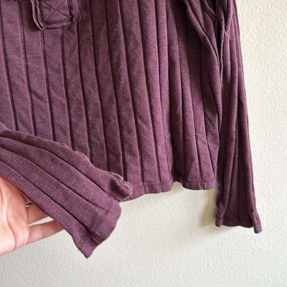 Free People We The Free In The Mix Henley Burgundy Long Sleeve Ribbed Top - Picture 7 of 10